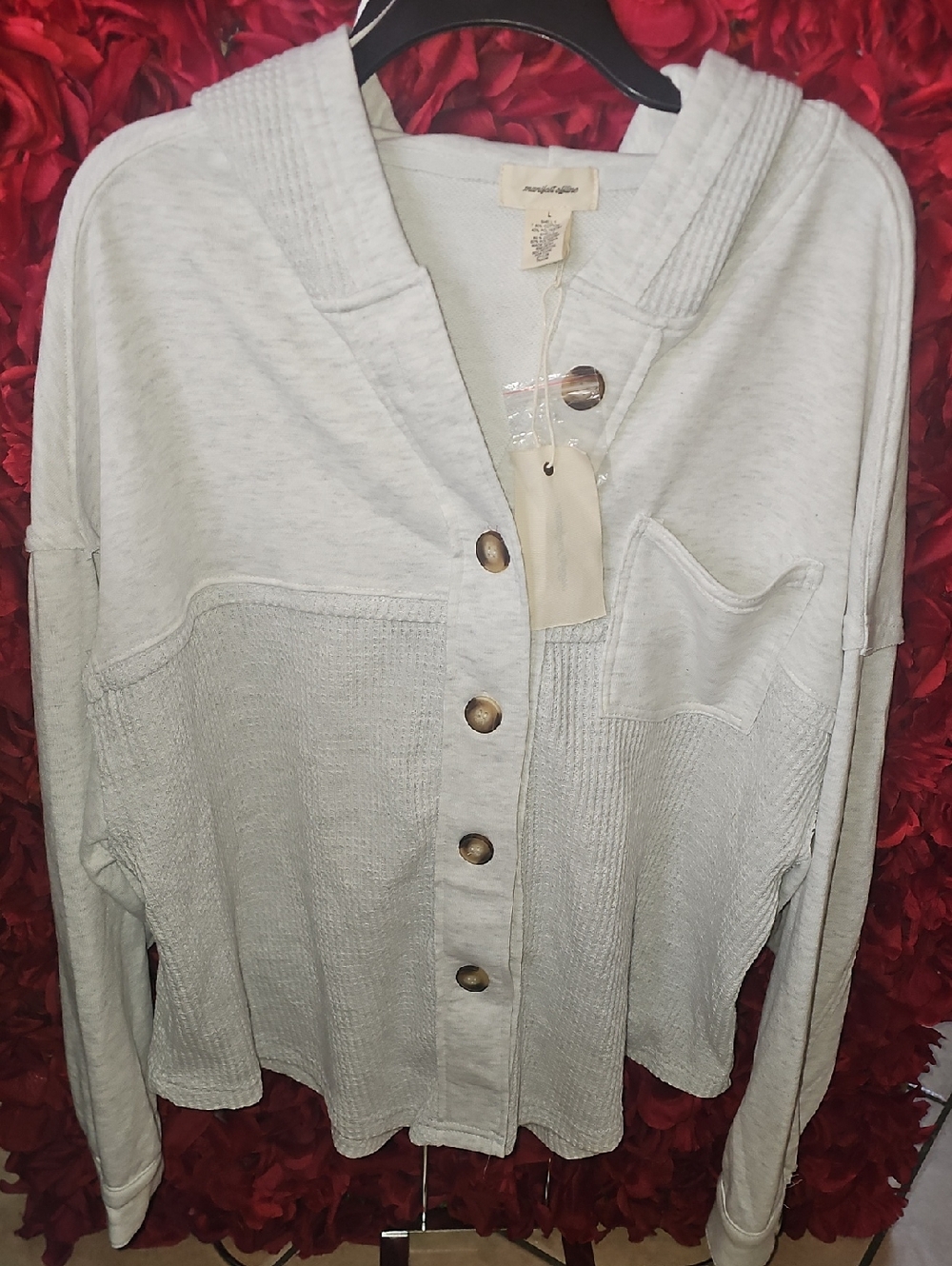Manifest Offline NWT Cream Waffle Knit Cardigan - Button Front Size Large